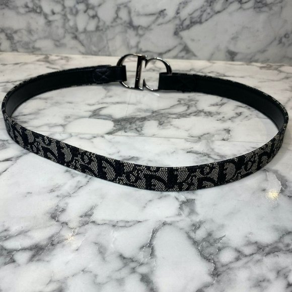 CHRISTIAN DIOR Galliano Vintage Black Diorissimo Canvas CD Belt - Size 75cm/30" - Picture 5 of 11
